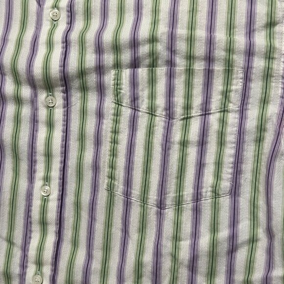 Sean John Shirt Long Sleeve Button White w/ Purple Green Stripes Men's size XXL - Picture 2 of 7